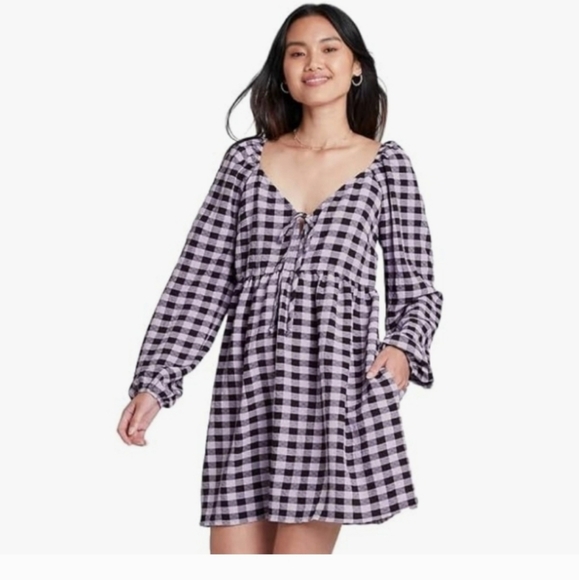❤️10/$40 new Black and Purple Checkered Dress - Picture 1 of 4